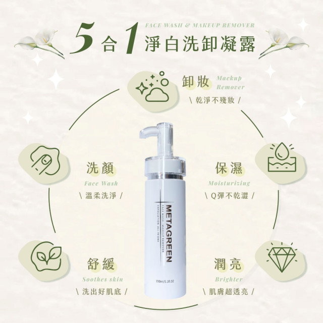 無卸可擊💦五合一淨白洗卸凝露-元綠生技